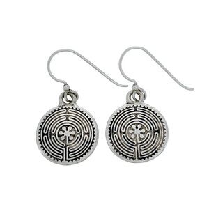 Vintage Silver-Plated Labyrinth Design Dangle Earrings